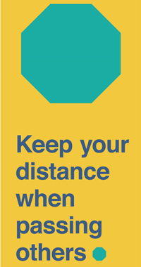 "Keep your distance when passing others" sign