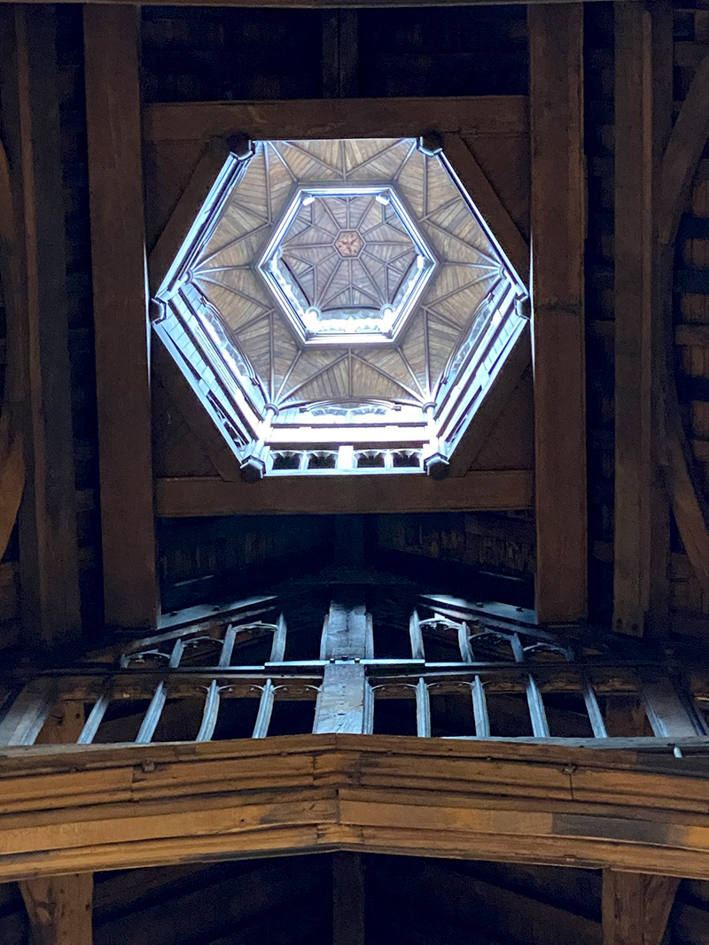 Hidden since 2005, the ornate timber interior of the lantern can be seen once more
