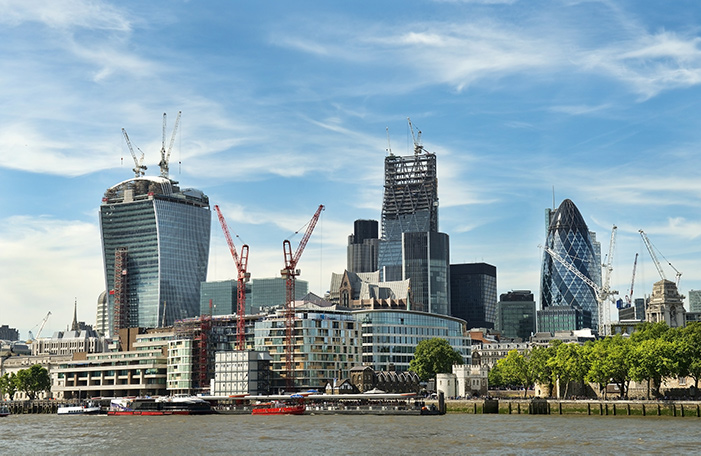 London skyline with construction work and cranes