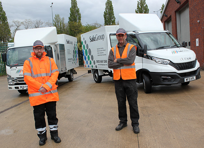 Technician Jonathan Cooke, left, with Senior Technician Chris Wakeling prepare to mobilise with their new hybrid cleaning and waste vehicles.