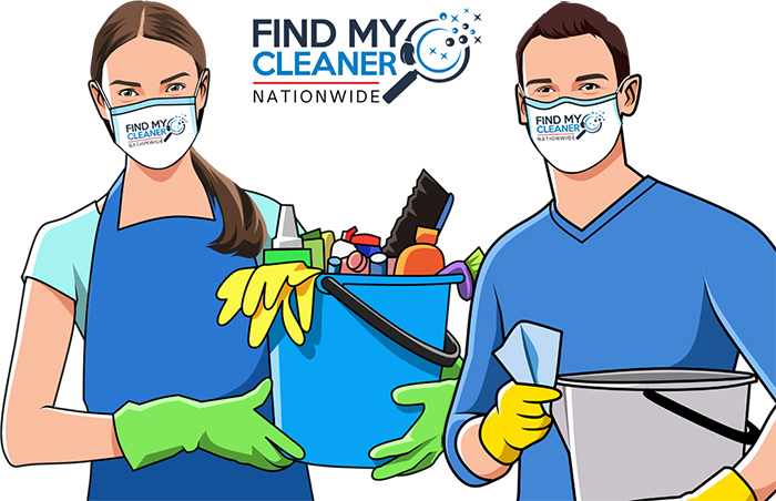 Graphic of two cleaners in Find My Cleaner branded PPE