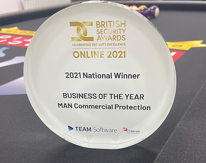 British Security Awards trophy for MAN Commercial Protection Ltd
