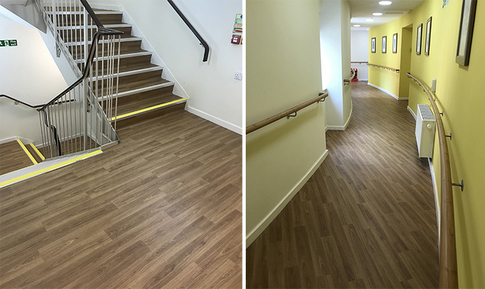 Stairs and corridor at Dorothy Terry House with safety flooring fitted