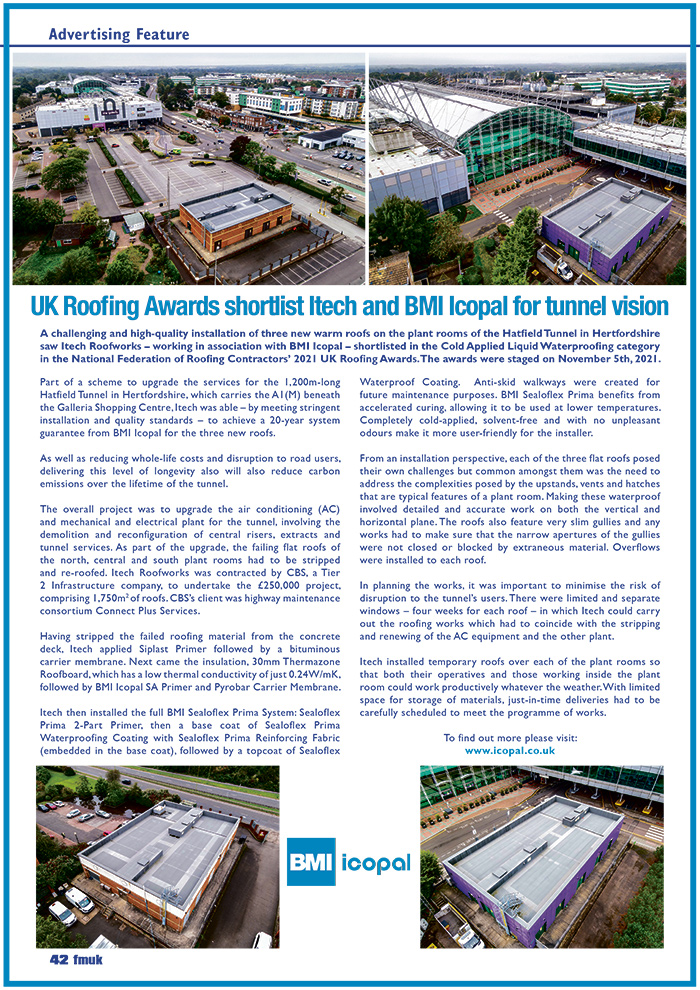 UK Roofing Awards Shortlist Itech And BMI Icopal For Tunnel Vision