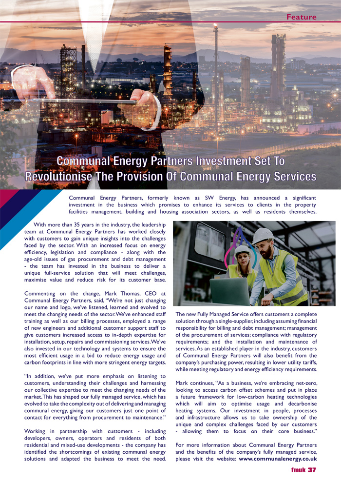 Communal Energy Partners Investment Set To Revolutionise The Provision Of Communal Energy Services