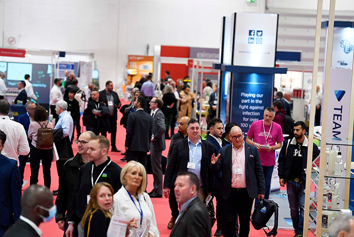 A hall full of attendees at the Manchester Cleaning Show