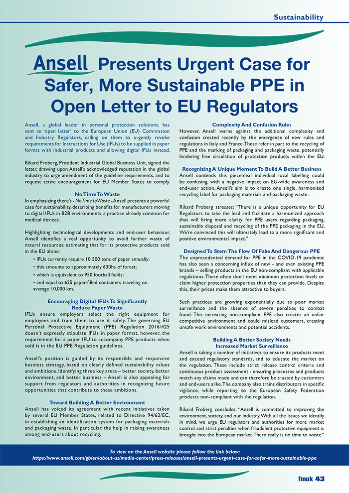 Ansell Presents Urgent Case For Safer, More Sustainable PPE In Open Letter To EU Regulators