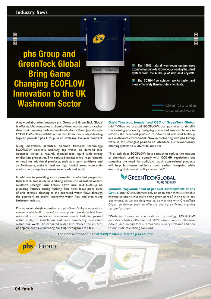 phs Group and GreenTeck Global Bring Game Changing ECOFLOW Innovation to the UK Washroom Sector