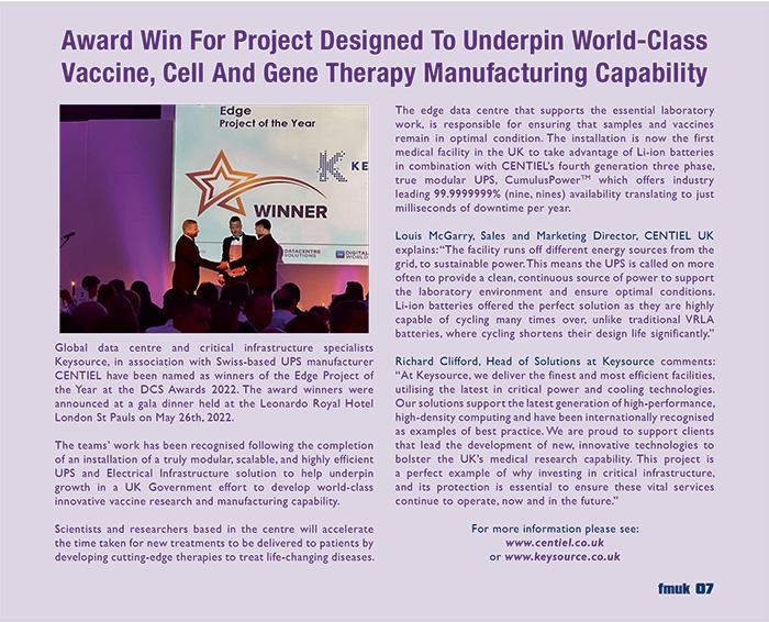Award Win For Project Designed To Underpin World-Class Vaccine, Cell And Gene Therapy Manufacturing Capability
