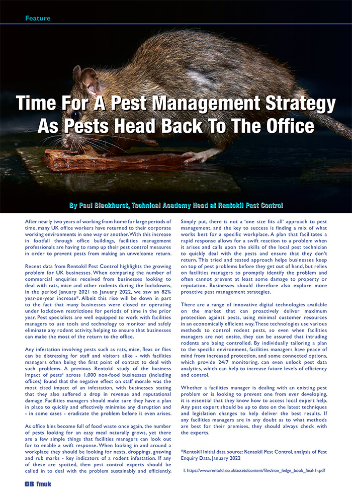 Time For A Pest Management Strategy As Pests Head Back To The Office