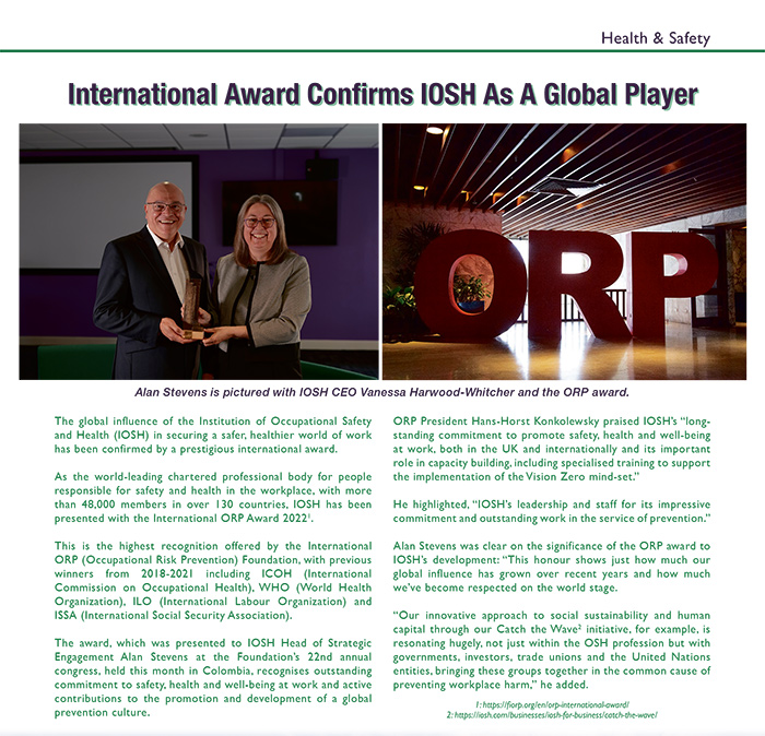 International Award Confirms IOSH As A Global Player
