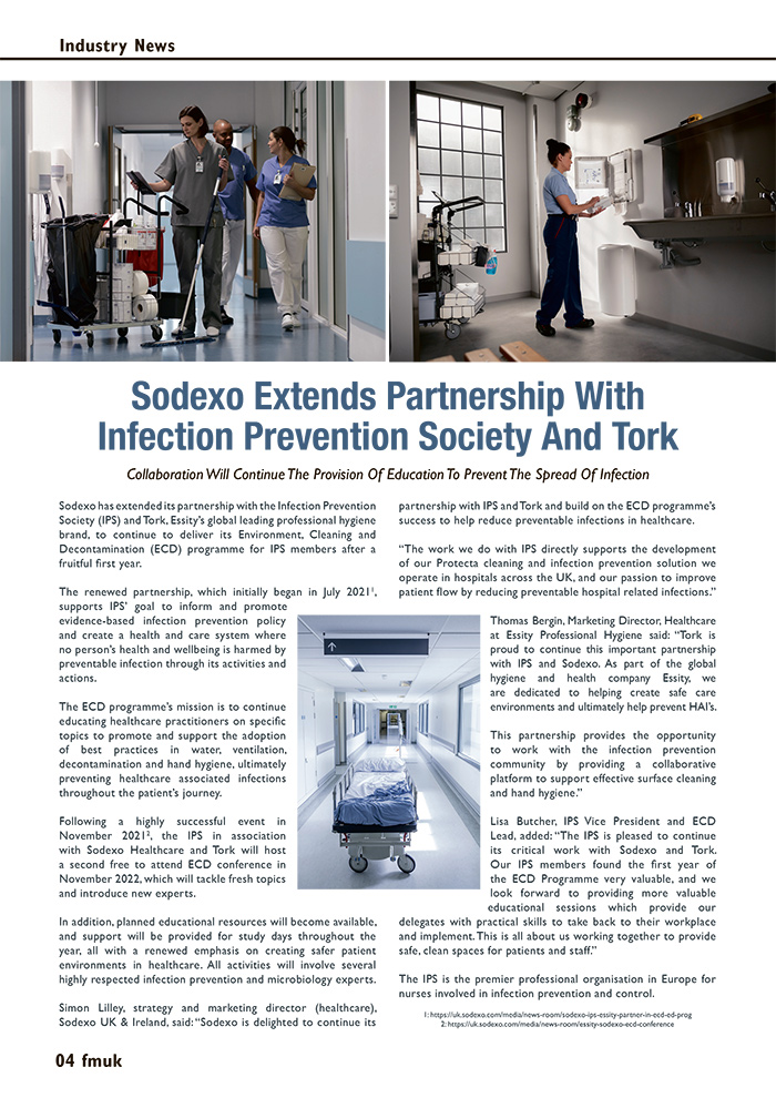 Sodexo Extends Partnership With Infection Prevention Society And Tork