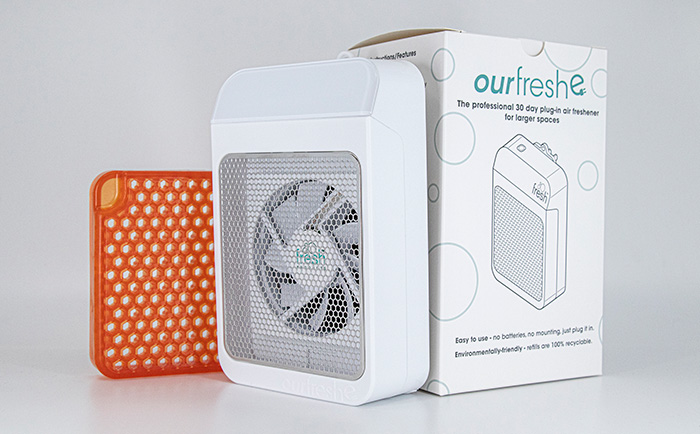 Ourfresh-e is a powered 30-Day air-freshening solution for larger spaces