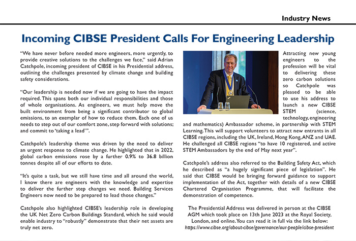 Incoming CIBSE President Calls For Engineering Leadership