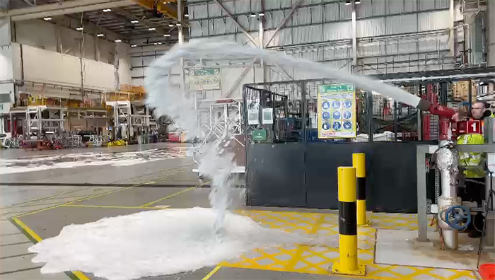 The water cannon being tested